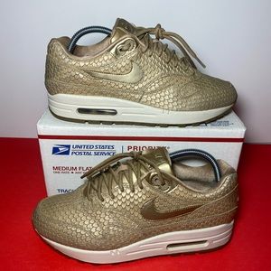 SIZE 9.5 NIKE AIR MAX 1 454746-900 5.0 GOLD FISH BLUR/BLUR-LT OREWOOD BROWN